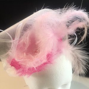 Pink flower feather fascinator Parisian inspired